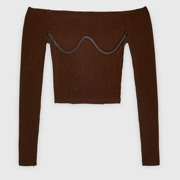Manière De Voir Chocolate Brown Rope Underbust Crop Top (22) - Picture 4 of 9